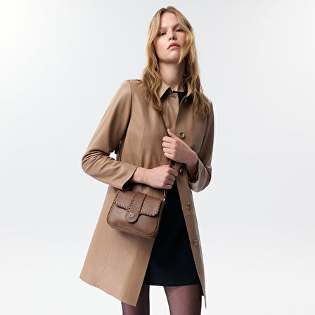 Catori Bej Kadın Deri Trençkot