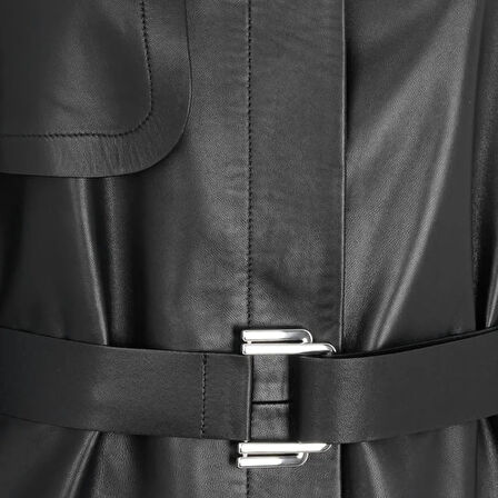 Laira Siyah Kadın Deri Trençkot