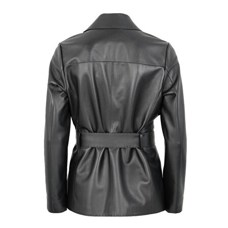 Aniye Siyah Kadın Deri Trençkot