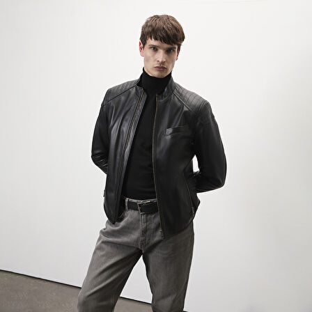 Dugan Siyah Erkek Deri Mont