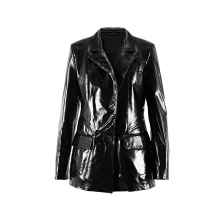 Siyah Kadın Blazer Deri Ceket