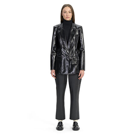 Siyah Kadın Blazer Deri Ceket