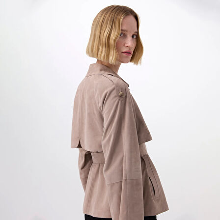 Abree Bej Kadın Süet Deri Ceket