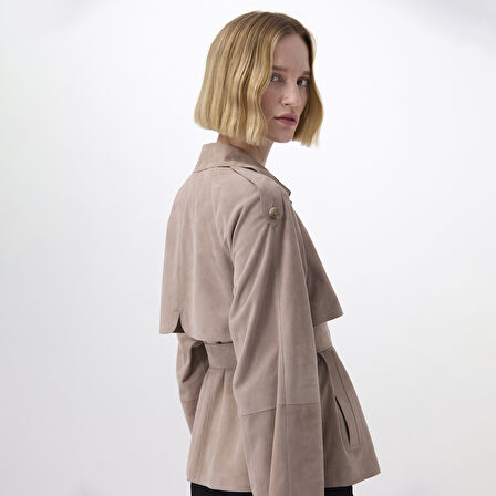 Abree Bej Kadın Süet Deri Ceket