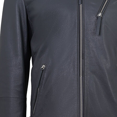 Aimone Gri Erkek Kapüşonlu Deri Ceket