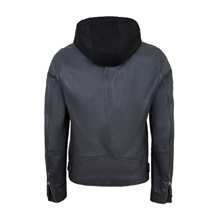 Aimone Gri Erkek Kapüşonlu Deri Ceket