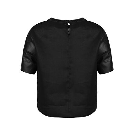 Linea Siyah Kadın Perforeli Süet Deri Crop Bluz