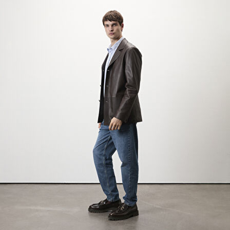 Auburn Kahverengi Erkek Deri Blazer Ceket