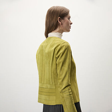 Deundria Yeşil Kadın Panelli Fit Süet Ceket