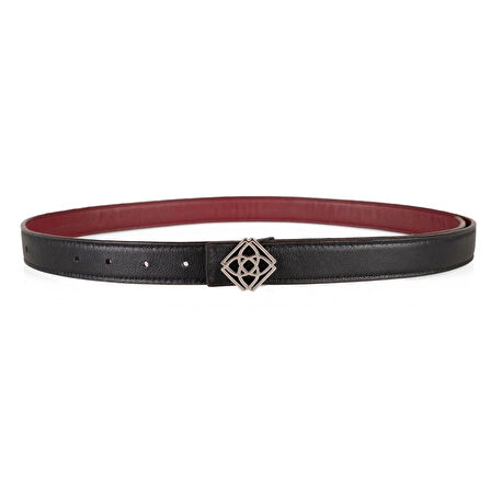 Kieran Bordo/Siyah Kadın Çift Taraflı Nikel Tokalı Deri Kemer