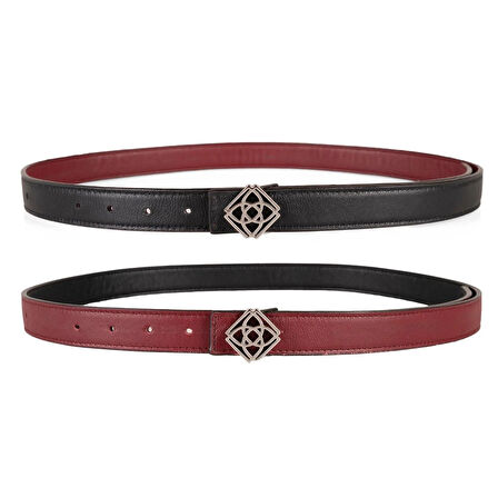 Kieran Bordo/Siyah Kadın Çift Taraflı Nikel Tokalı Deri Kemer