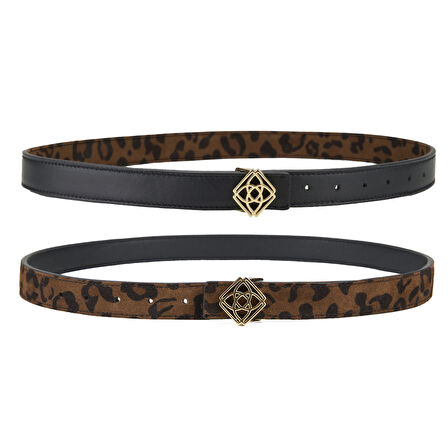 Kieran Leopar Kadın Çift Taraflı Deri Kemer