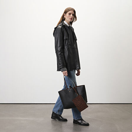 Siola Siyah Kadın Deri Mont