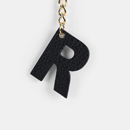 R Harfi Hakiki Deri Siyah Anahtarlık