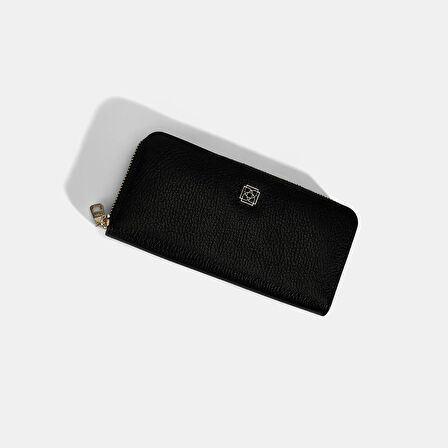 Kadın Siyah Deri Fermuarlı Cüzdan