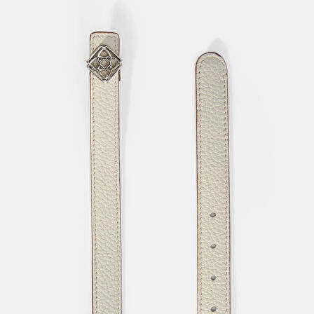 Kadın Beyaz / Konyak Çift Taraflı Deri Kemer