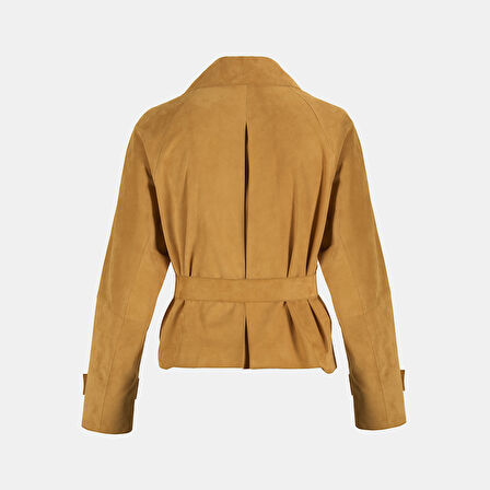 Limited Edition Kadın Turuncu Belden Bağlamalı Süet  Kısa Trençkot