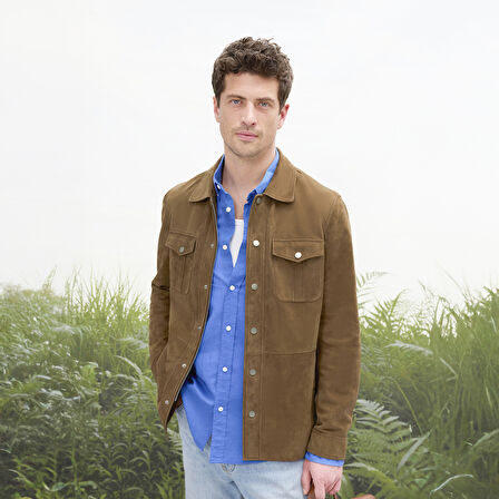 Erkek Taba Uzun Kollu Gömlek Yaka Süet Ceket