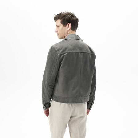 Erkek Gri Gömlek Yaka Süet Ceket