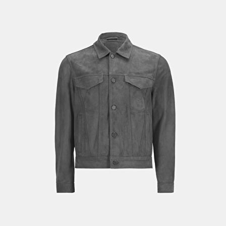 Erkek Gri Gömlek Yaka Süet Ceket