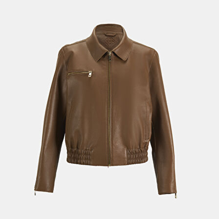 Limited Edition Kadın Taba Fermuarlı Bomber Mont