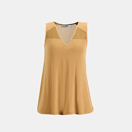 Kadın Turuncu Deri Detaylı Perforeli Bluz