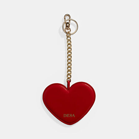 Kırmızı Kalpli Çift Taraflı Aynalı Deri Anahtarlık