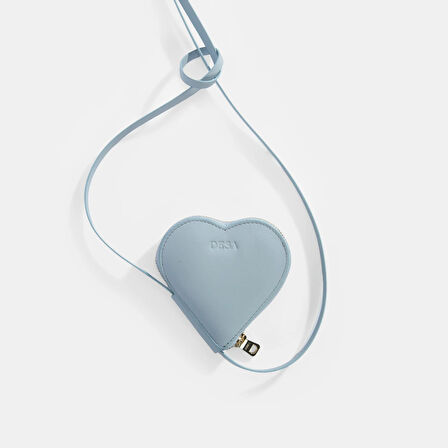 Mavi Kalp Figürlü Mini Askılı Deri Cüzdan