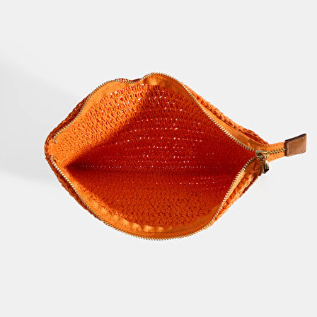 Kadın Turuncu Monogram Logolu Hasır El Çantası