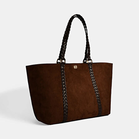 Kadın Kahve Örgü Desenli Omuz Çantası