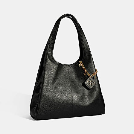 Kadın Siyah Charm Aksesuarlı Deri Omuz Çantası