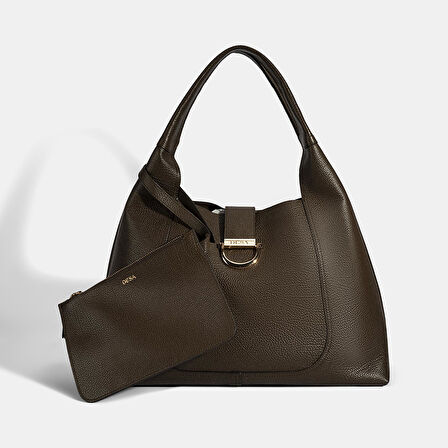 Kadın Acı Kahve Cüzdan Aksesuarlı Deri Omuz Çantası