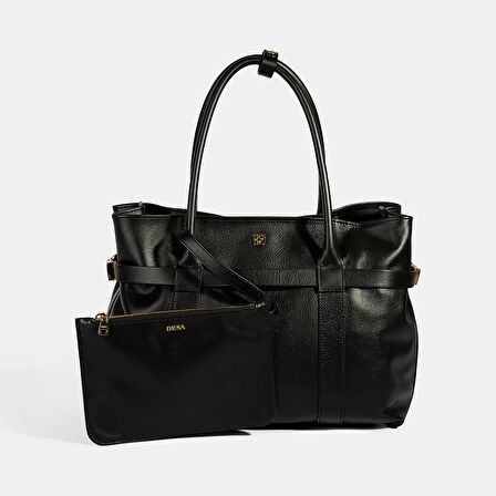 Kadın Siyah Cüzdan Aksesuarlı Deri Omuz Çantası