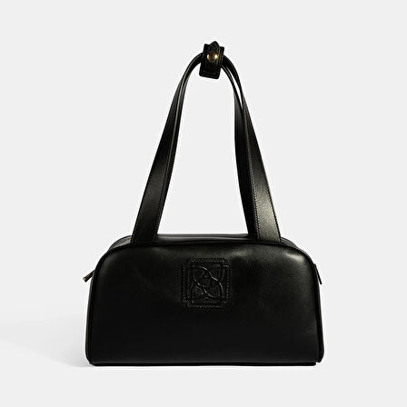 Kadın Siyah Monogram Logolu Deri Omuz Çantası