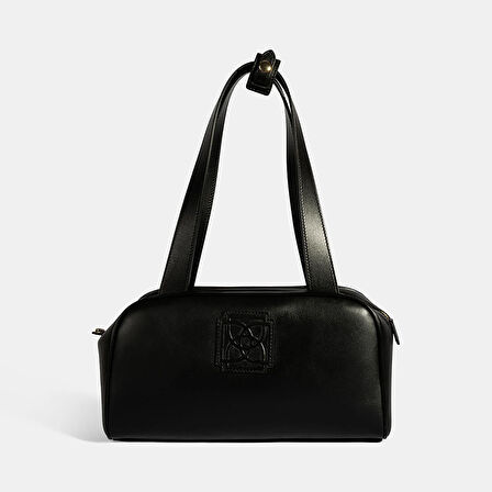 Kadın Siyah Monogram Logolu Deri Omuz Çantası
