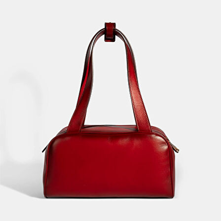 Kadın Kırmızı Monogram Logolu Deri Omuz Çantası