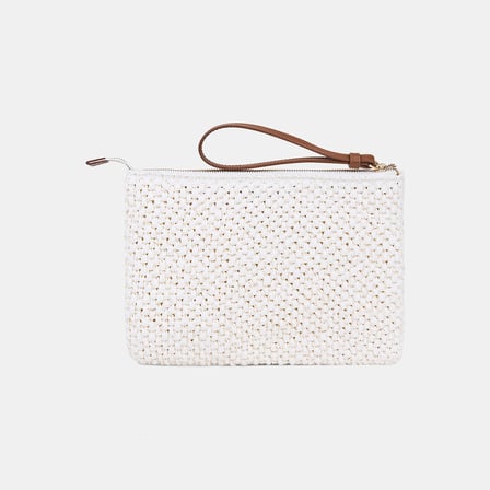 Kadın Beyaz Unicorn Detaylı Hasır Clutch Çanta