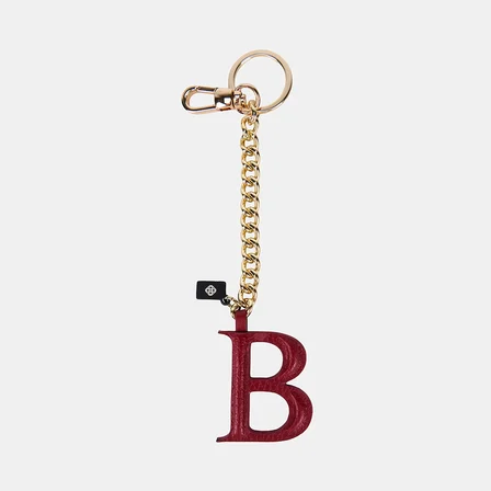 Kırmızı B Harfi Gold Zincirli Deri Charm / Anahtarlık