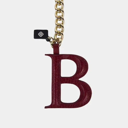 Kırmızı B Harfi Gold Zincirli Deri Charm / Anahtarlık
