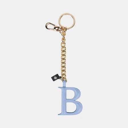 Mavi B Harfi Gold Zincirli Deri Charm / Anahtarlık