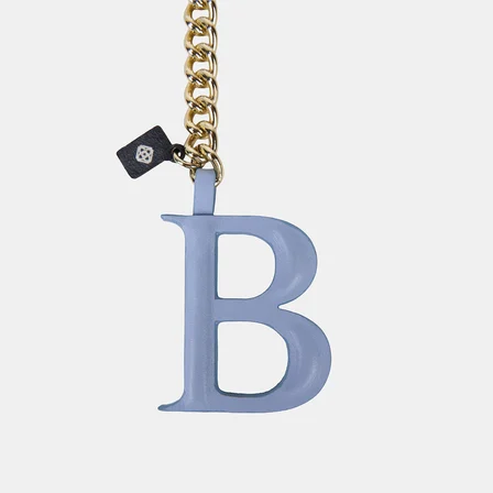 Mavi B Harfi Gold Zincirli Deri Charm / Anahtarlık