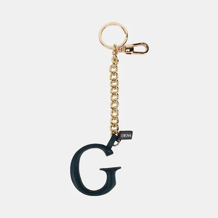 Koyu Yeşil G Harfi Gold Zincirli Deri Charm / Anahtarlık