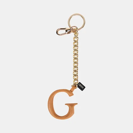 Turuncu G Harfi Gold Zincirli Deri Charm / Anahtarlık