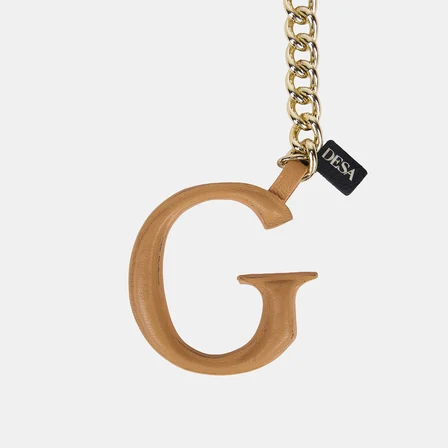 Turuncu G Harfi Gold Zincirli Deri Charm / Anahtarlık