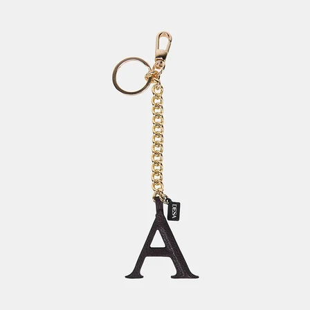 Acı Kahve A Harfi Gold Zincirli Deri Charm / Anahtarlık