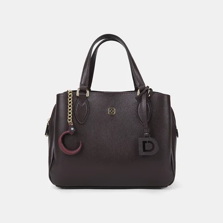 Bordo C Harfi Gold Zincirli Deri Charm / Anahtarlık