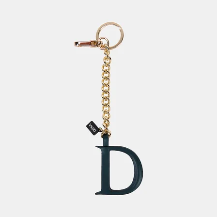 Koyu Yeşil D Harfi Gold Zincirli Deri Charm / Anahtarlık