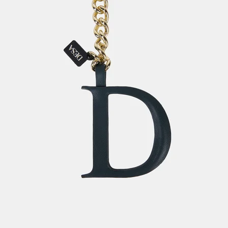 Koyu Yeşil D Harfi Gold Zincirli Deri Charm / Anahtarlık