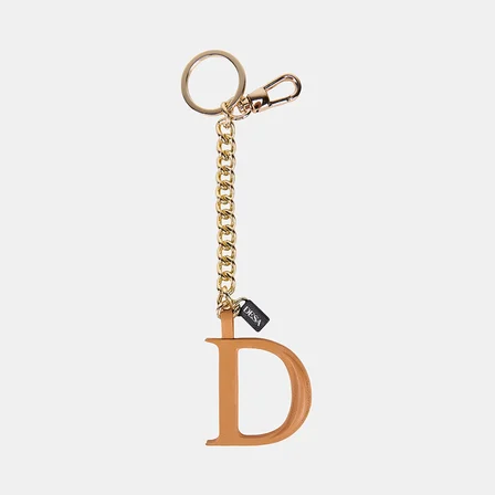 Turuncu D Harfi Gold Zincirli Deri Charm / Anahtarlık