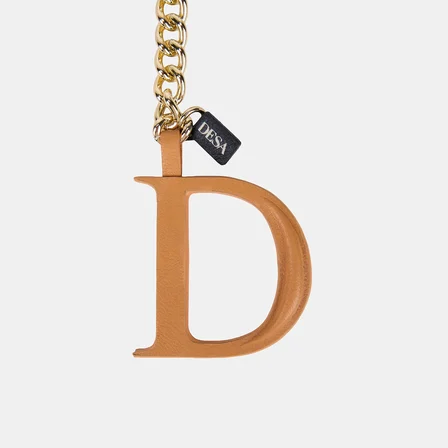 Turuncu D Harfi Gold Zincirli Deri Charm / Anahtarlık